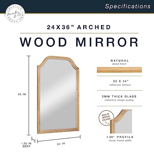 Image of MCS Master & Co. Arched Wall Mirror, 24x36, Natural Woodgrain | Solid Wood Arched Wall Mirror, Natural Woodgrain Frame For Bathroom, Bedroom & Living Room