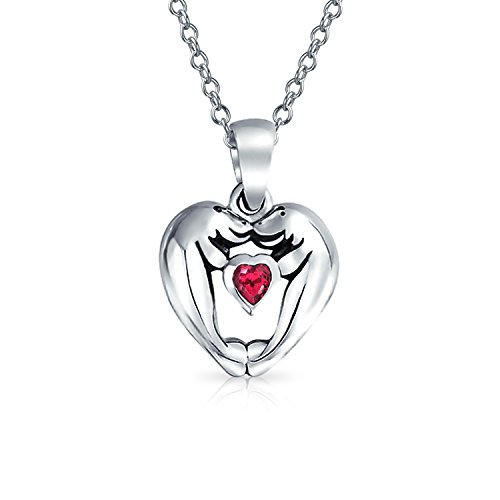 Romantic Kissing Dolphins Sea Lions Manatee Red Synthetic Ruby Heart Pendant Necklace For Women 925 Sterling Silver