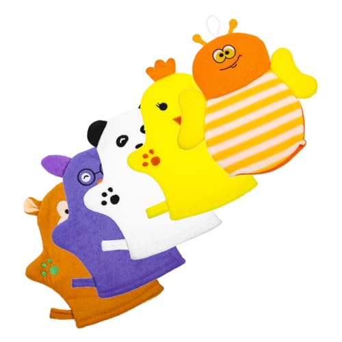 IWOWHERO 5Pcs Bathing Mitt Cartoon Cotton Wash Gloves for Soft Exfoliating Bath Scrubber for Newborn Bathing Experience