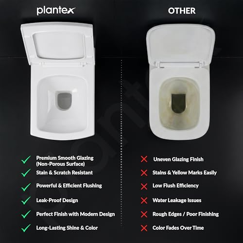 Image of Plantex Commode for Toilet /Ceramic Western Toilet /Square Wall Hung Commode with Soft Closing Toilet Seat - P Trap Outlet - (White)