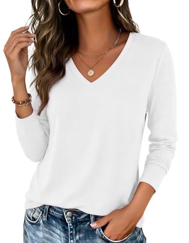 Zeagoo Womens Tops Casual Long Sleeve Tshirts Shirts Business Dressy Spring Fall White Tee Basic Plus Size Layering XXL