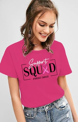 Pink Ribbon Shirts for Women Breast Cancer Awareness Tshirts Ribbon Graphic Print Tee Inspirational Breast Cancer Tops2