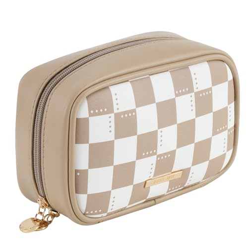 RIGHT AWAY Small Makeup Bag for Purse,Cosmetic Bag Organizer for Women,Waterproof PU Leather Make Up Pouch Toiletry Bag with Pockets,Portable Makeup Case for Travel Accessories&Accessories(Pink)