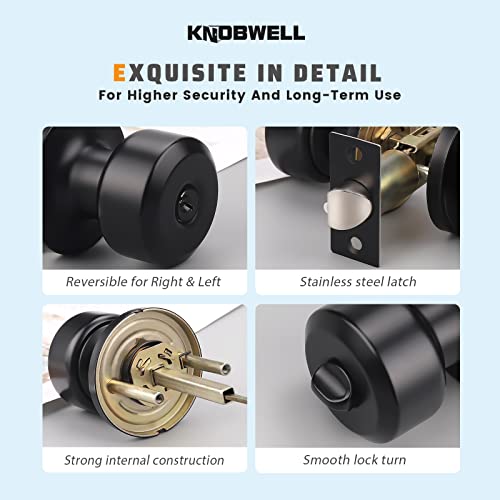 Knobwell 3 Pack Door Knob With Lock And Key(Keyed Alike, Keyed Entry Door Knobs Door Knob Lock, Exterior Door Knobs Front Door Knob With Matte Black Finish #TOP5