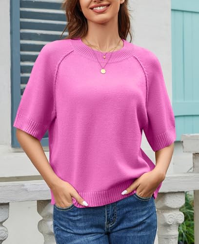 Image of ZDC Women's Short Sleeve Sweaters 2026 Fall Lightweight Loose Fit Knit Pullover Tops