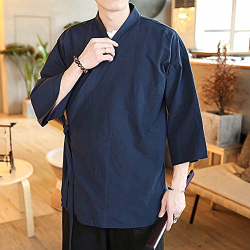 StarDY Men's Chinese Style Linen Cardigan Jacket loose kimono Jacket Solid Color Self-tie Hanfu Traditional Clothing4