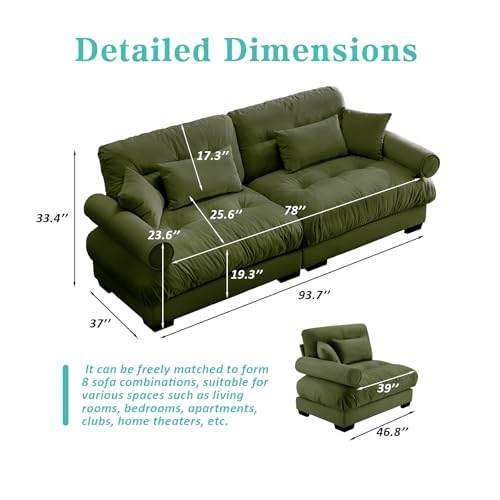 Image of SoarFlash Modern Living Room Velvet Recliner Sofa Small Sofa, Loveseat Sofa for Apartment, Green