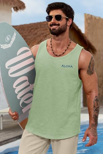 Image of VOGSTART Mens Graphic Muscle Tank Top Beach Slub Cotton Sleeveless Shirts | Design, Print, Casual, Summer, Vacation, Holiday, Surf, Hawaiian, Workout, Vintage, Tropical