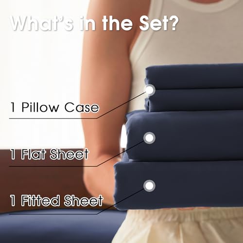 Image of Twin Size 4 Piece Sheet Set - Comfy Breathable & Cooling Bed Sheets Set, Soft and Wrinkle Free, Deep Pockets, Easy & Secure Fit, Hotel Luxury Bedding - Oeko-Tex - Navy Blue