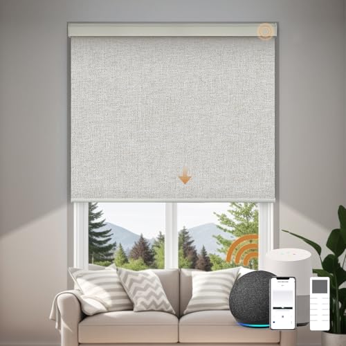 Persianas opacas motorizadas inteligentes con control remoto, persianas enrollables eléctricas inalámbricas para ventanas, recargables y tamaño personalizado, compatible con Alexa y Google Home, tela