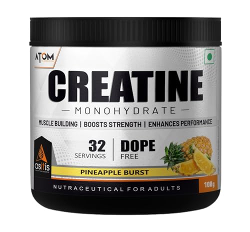 AS-IT-IS Nutrition ATOM Creatine Monohydrate Powder 100 grams - 32 Servings | Dope Free | Enhances Performance | Promotes Muscle Gains | Pineapple Burst