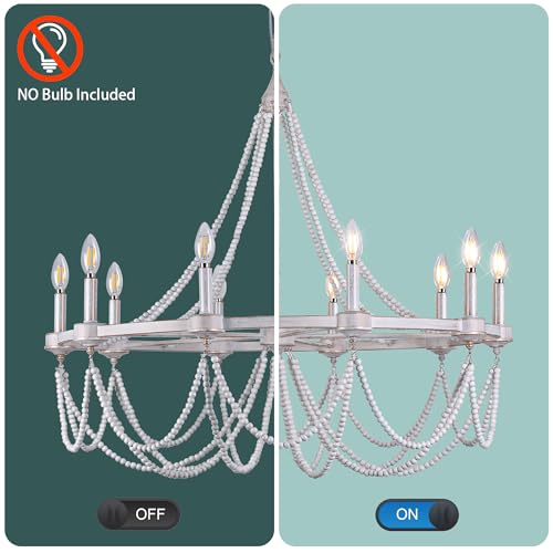 COCOSTAR Large Beaded Chandelier Light Fixture, 36" Farmhouse White Chandeliers, French Country Wagon Wheel Chandelier,E12 Coastal Boho Chandeliers for Dining Room Bedroom Foyer Entryway by COCOSTAR - Image 5