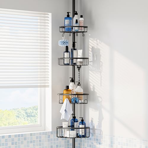 Corner Shower Caddy Tension Pole: Stainless Steel Rustproof 4-Tier Shower