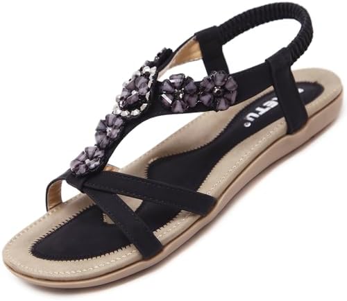 Flache Sandalen Damen Sommer Freizeit Zehentrenner mit Weiche Fuß...