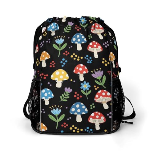 Drawstring Backpack Bag, Mushroom Breathable Portable Outdoor Sports Sports Gym Bags, Adults Cute Large Capacity String Backpacks