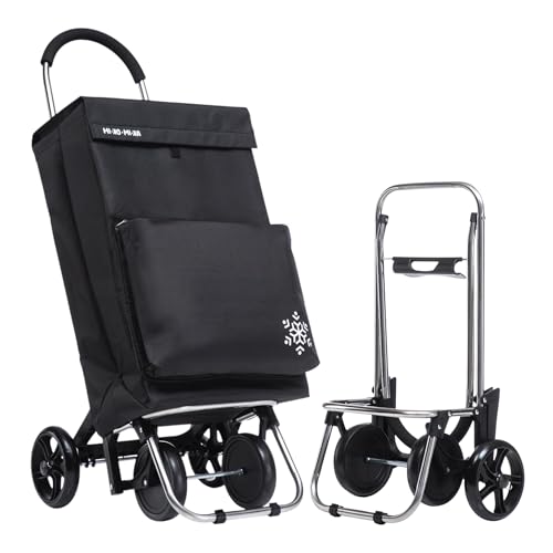 Carrito de Compra Plegable con Bolsa Térmica Impermeable y 4 Ruedas,Ligero, 94x44x38cm,40 litros,Resistente y Reutilizable,Carro de Compra Plegable, 4 Ruedas de Alta Resistencia,Carro Compra. (Negro)