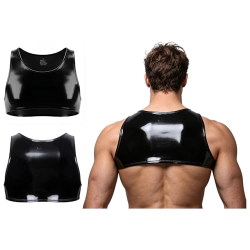 TSSOE Homme Gilet Bracelet Pour Hommes Soutien Gorge De Sport Fitness Métallique Brillant Gilet Court Lingerie Sissy Pour Hommes Rave Party Noir S – vue 6