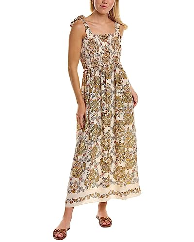 Max Studio Women's Tie Strap Smocked Bodice Maxi Dress, Cream/Orange  Paisley Wallpaper, Small at Amazon Women's Clothing store