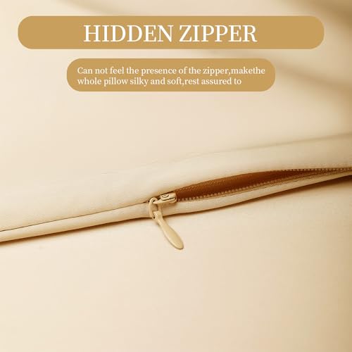2 Pack Mulberry Silk Pillow Cases Standard Size with Hidden Zipper, Ultra Smooth and Soft Breathable Cooling Silk Satin Pillowcase for Hair and Skin, Gifts for Women Men(Champagne Gold,Standard) - image 5