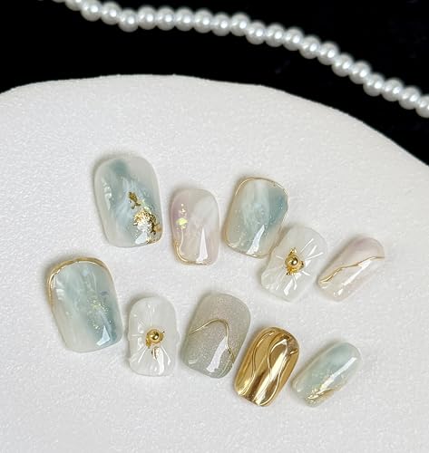 LemiVibe·「花水月」ネイルチップ ロング 100%ハンドメイド 貼るだけネイル つけづめ つけ爪 ジェルネイル ネイルシール セルフネイル ネイルステッカー おうちネイル ネイルデザイン セルフネイル ネイルアートの商品画像（Amazon）
