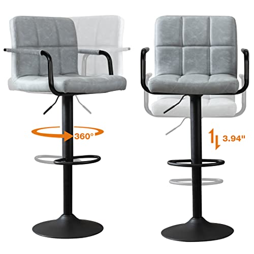 Wolmics Bar Stools Set Of 2, Height Adjustable Counter Height Bar Stools With Thicken Cushion, Back And Armrest,Vintage Leather Modern Bar Chairs For Home And Kitchen Counter #TOP2
