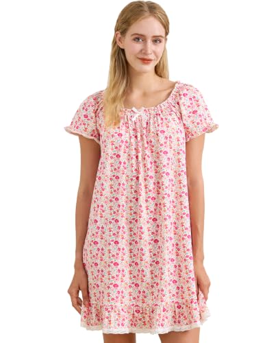Image of Nanxson Women's Cotton Nightgown Short Sleeve Sleepwear Vintage Nightshirt