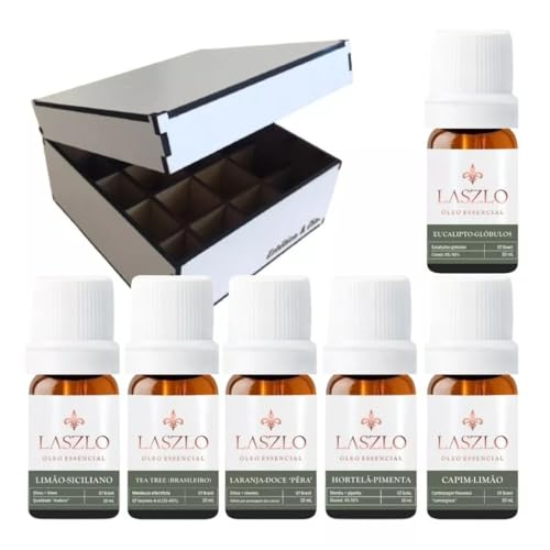 Kit Aromaterapia Com 6 Óleos Essencias + Caixa Organizadora Mdf