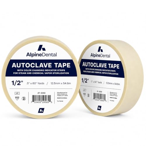 60 Yd. Roll of Autoclave Tape 1/2" – Indicates Sterilization for Dental Tools, Surgical Instruments & Tattoo Accessories – Heat Tape for Chemical & Autoclave Sterilizers