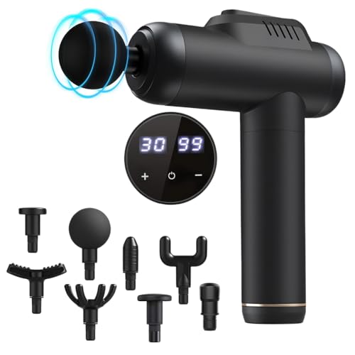 Pistola Massaggiante Muscolare, Professionale 30 Velocità con 8 Testine per Massaggio, Massaggiatore Tessuto Profondo massage gun a Percussione per Alleviare Il Dolore da 3500RPM con Ricarica Tipo-C