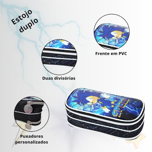 Kit Mochila Escolar Infantil Menino Game Speed Lancheira e Estojo de Costa 3 Divisórias Conjunto Com