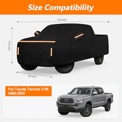 Image of Car Cover for 2000-2025 Toyota Tacoma 5.5ft Short Bed Waterproof PEVA Cotton Lined Outdoor Truck Cover Windproof UV Protection with Door Zipper & Wind Straps