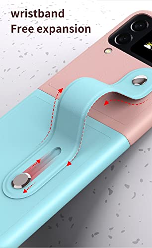 YukeTop Capa para Samsung Galaxy Z Flip 4 5G, textura de couro + moldura de PC, com suporte de tira
