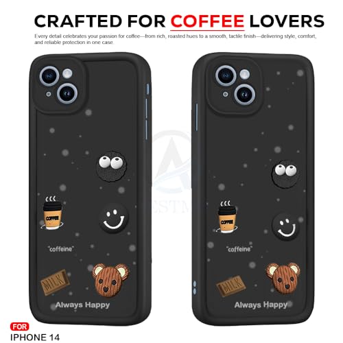 Image of AESTMO Back Case Cover for iPhone 14 Back Cover | Cute Fun Cartoon 3D Ball | Coffee Silicone Case | Full Body Protection | Camera Protection Back Cover for iPhone 14 (Black)
