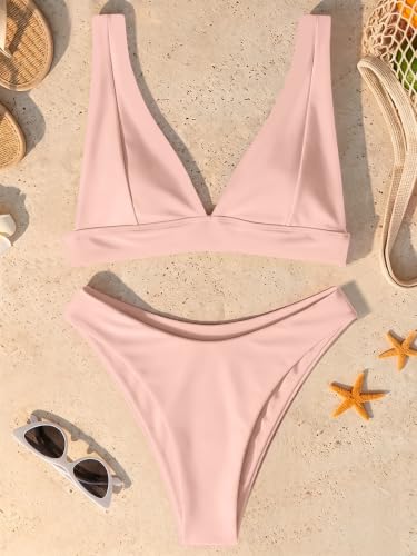 Image of Bathing Suits for Women Deep V Neck Sexy Two Piece Bikini Sets for Women Thong Halter Cheeky Swimsuit