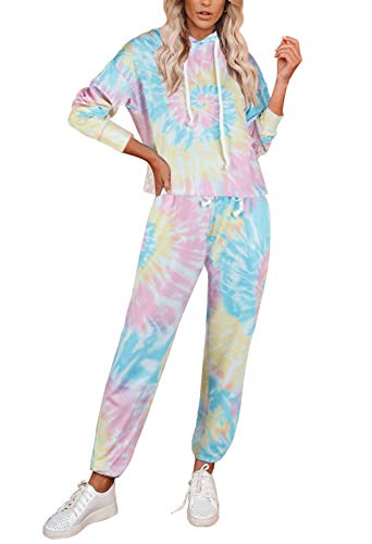 Women's 2 Piece Tie Dye Pajamas Lounge Sets Long Sleeve Sweatshirt Long Pants Sweatsuit Outfits