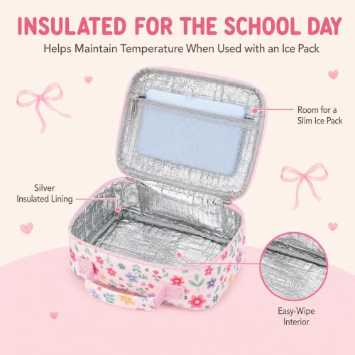 Image of CAMTOP Lunch Box Kids Boys Insulated Lunch Cooler Bag Reusable Lunch Tote Kit for School Travel (Flower Pink)