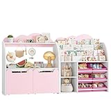 FACBOTALL Toy Organizers and Storage for Books or Toy Storage, 3 Tier Bookshelf, Bookcase with 2 Drawers and 6 Mobile Toy Boxes, Toy Storage Organizer for Living Room, Bedroom, Library, Bookstore
