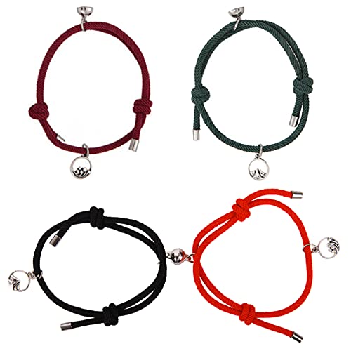 Corde D'attraction Ttressés Bracelet de Couple Magnétique à Distance Tressée Réglable Tressé Magnétique Cadeau de Saint Valentin Tressé Bracelet Ensemble pour Femmes pour Femmes Amis (4 pièces) Cover