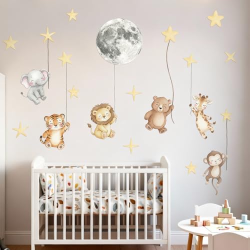 Motiskyy Jungle Watercolor Wall Stickers(Safari Animals, Gold)