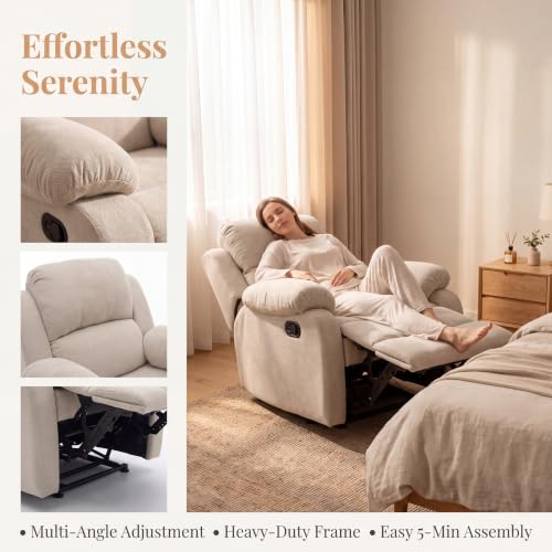 Image of Manual Single Lounge Recliner Chair with Adjustable Backrest, Beige