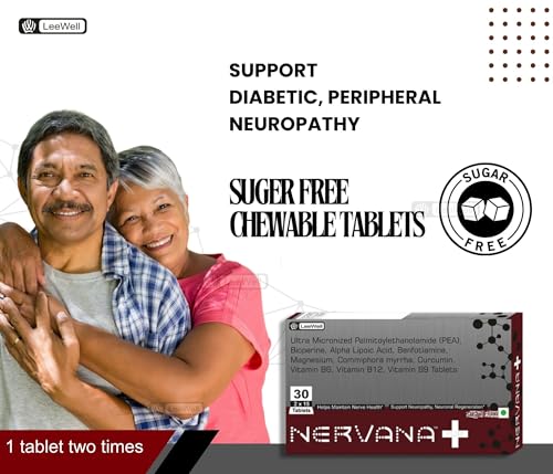 Nervana +Plus ALA Alpha Lipoic Acid, Palmitoylethanolamide, Benfotiamine, Curcumin, Bioperine, Commiphora Myrrha, Magnesium glycinate, Vitamins B12, B6, B9 & B1-30 chewable sugar free tablets