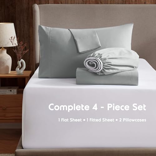 Image of Nestl Extra Deep Twin XL Sheet Set - 4 Piece Breathable & Cooling Sheets - Hotel Luxury Bedding Set w /18-24 Inch Deep Pockets - Easy & Secure Fit - Super Soft, Wrinkle Free & Comfy - Light Gray