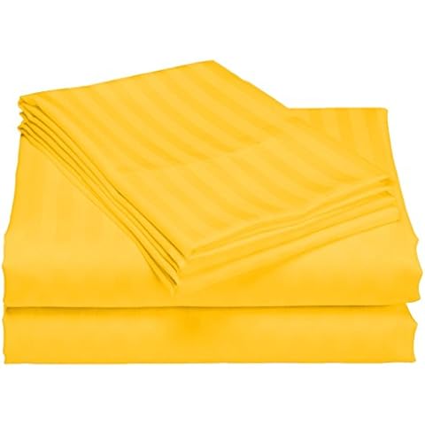 Scala Bedding Egyptian Cotton 500 Thread Count Deep Pocket Fitted Sheet and Pillowcases Set - Queen Yellow Stripe Cover