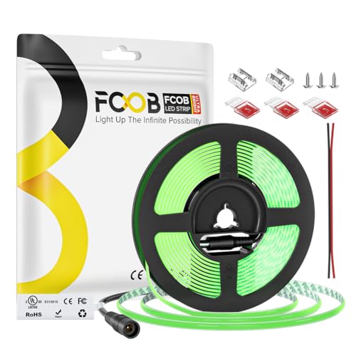 Image of 5mm Green COB LED Strip Light DC24V Narrow Thin Flexible High Density Uniform Cob Strips 16.4FT UL Listed Dimmable CRI 90+ LED Tape Lights for Car Cabinets, No Controller /Adapter