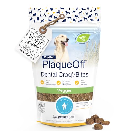 ProDen PlaqueOff - Friandises Croquantes pour Chiens, Anti-Tartre, Plaque Dentaire, Mauvaise Haleine, Algue Naturelle, Résultats Cliniquement Prouvés, Chiens de plus de 10kg, Goût Légumes, 150 grammes