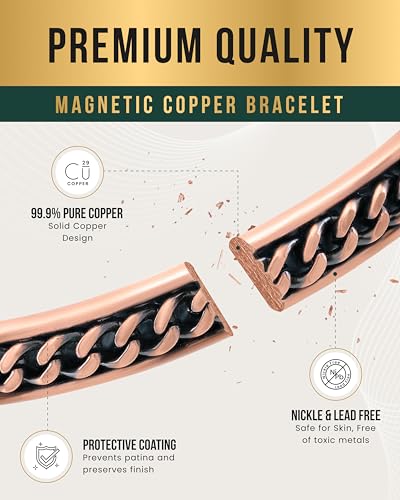 MagnetRX Pure Copper Magnetic Bracelet - Magnetic Copper Bracelets for Men - Adjustable Cuff + Gift Box
