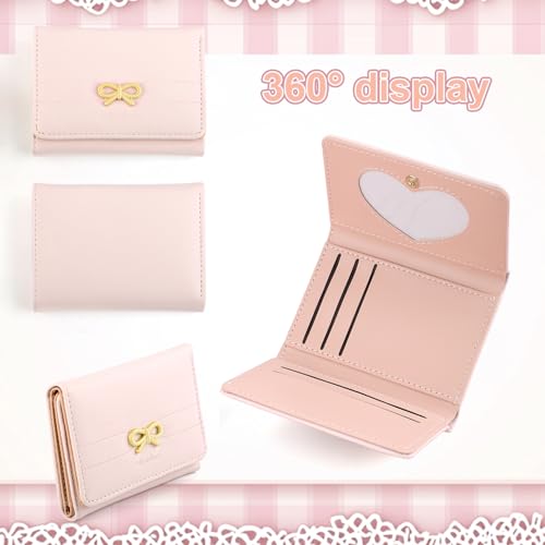 Pink Bow Wallet, Cute Wallet Bow Small Wallet Coquette Bow Wallet Stylish Bow Card Holder Wallet Leather Girls Wallet with ID Window for Women Girls4