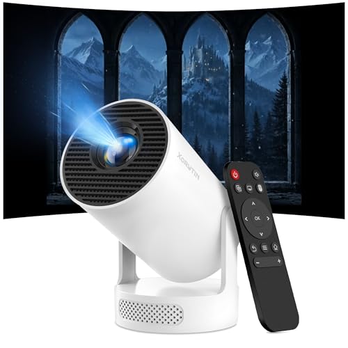 Mini Projector with Wifi 6 and Bluetooth 5.4 Portable Projector 1080P Support 5W Sound Base Speaker 170 ANSI Android 11 Auto Vertical Keystone 210 Rotatable Proyector HY300 PRO+