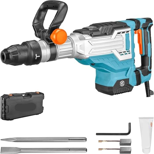 Martillo de demolición SDS-Max de 1700 W y 11 kg, martillo cincelador eléctrico de alta resistencia con cable de 4,3 cm y 14 A. Para demolición, zanjeo y astillado