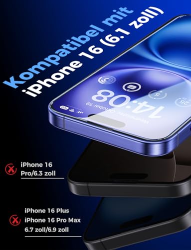 MAGIC JOHN 2 Stück für iPhone 16 Schutzfolie Einfache Installation – Ansicht 2